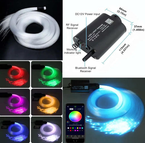 Bluetooth App Controlled LED Fiber Optic Star Ceiling Kit 16W RGBW Lights With 450 Fibers 6.5ft length, app interface, color modes