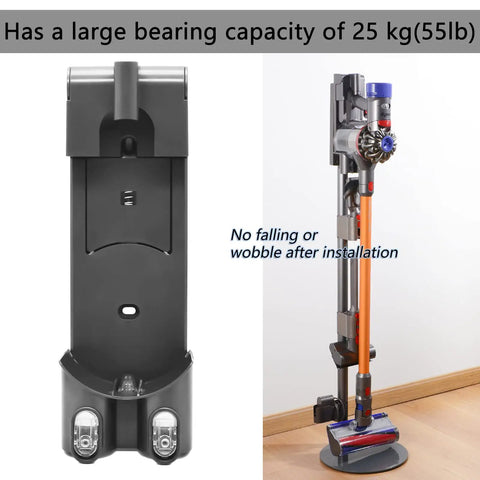 Must Have Docking Station Replacement Wall Mount Bracket For Dyson V6 Series Vacuums Compatible With DC58 DC59 DC61 DC62 DC30 DC31 DC34 DC35 DC44 DC45 Premium Polished Design Easy Mount No Fuss Quick Access shown mounted with a vacuum for demonstration