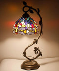 Stained Glass Tiffany Style Dragonfly Table Lamp With Blue Yellow Glass Shade Dope Bronze Metal Leaf Base 21 Inch Tall Desk Light