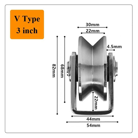 No Nonsense 2 Pack 304 Stainless Steel Groove Wheels Smooth As Butter Ride Caster Kit V Type 3 inch dimensions and details