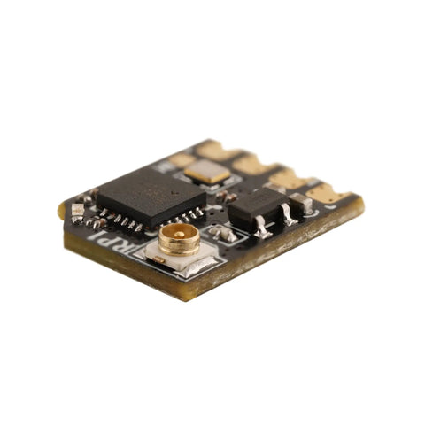 Close-up of RP1 ExpressLRS FPV Receiver 2.4GHz Nano RX Module with 65mm UFL T Antenna, featuring improved PCB and LED onboard.