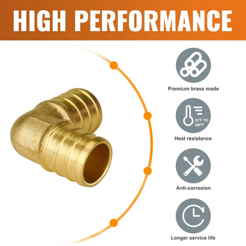 3/4 Inch PEX Elbow Fittings Pack 10 Pcs Lead Free Brass 90 Degree Elbows ASTM F1807 NSF ANSI 61 Certified Durable DIY Friendly Plumbing Fittings For Home Upgrades And Quick Repairs shown with high performance features and premium brass material.