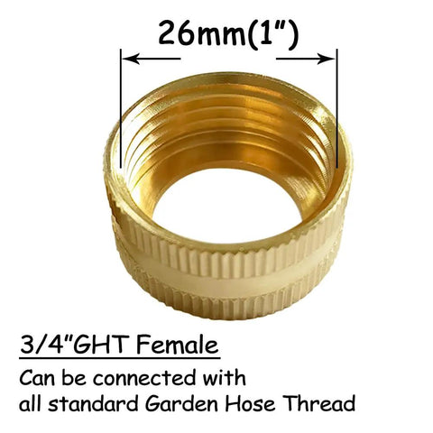 Brass Garden Hose Adapter 3/4 Inch GHT Female To 1/4 Inch NPT Male Swivel Connector, 2 Pack, Durable Brass Construction, Corrosion Resistant, Easy Fit For Outdoor Watering And Quick, Leak-Free Connections. 3/4" GHT female brass adapter, 26mm wide