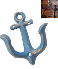 Vintage Rustic Cast Iron Nautical Anchor Wall Hooks Built Tough Real Heavy Duty Coat And Bath Towel Hanger With Quick Install Screws For Household Spaces, blue metal anchor hook detail.