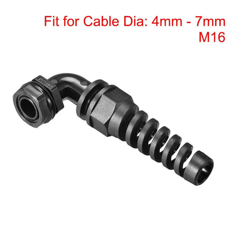 90 Degree M16 Cable Gland Waterproof IP68 Nylon Joint With Adjustable Locknut And Strain Relief For 4mm-7mm Cable Wire, Rugged Nylon Connector, 2 Pack in black