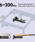 Longer laser engraver rotary roller with bracket; 360° rotation for cylinders; bottle and bat (2 items).
