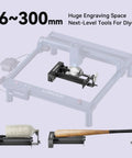Level Up Your Shop With This Straight Fire 360 Degree Laser Rotary Roller And 8 Piece Riser Pads Kit For Ray 5 Engraver showcasing 300mm engraving space.