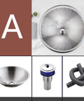 Slick Gold Polish 304 Stainless Steel Round Vessel Sink Built Different Undercounter Basin Scratch Resistant Single Bowl Lavatory Top view with drain and accessories.