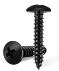 100 Pack Black Coated Size Six 1 3/4 Inch Full Thread Truss Head Phillips Wood Screws, close-up of two screws.