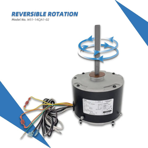 AC Condenser Fan Motor Heavy Duty One Quarter HP 208-230V 1075RPM 1.4A With 10uf Capacitor showing reversible rotation