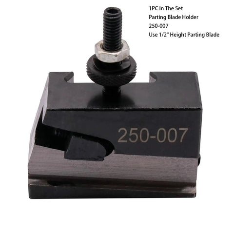 Wedge Type Quick Change Tool Post Set for Mini Lathe 6 to 9 Inch Swing parting blade holder 250007 with bolt visible