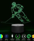 Hockey Player 3D Night Lamp With 7 LED Color Changing Lights, Touch Desk Light For Kids and Sports Fans, green display