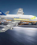 Epic City Passenger Airplane Building Set With LED Lights 901 Pieces Plane Construction Kit flying over cityscape model
