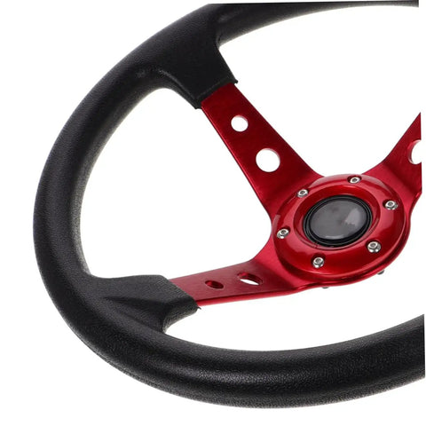 Universal 14 Inch PU Racing Steering Wheel With Horn Button Red Drift Style For Car Truck Golf Cart And Simulator Use