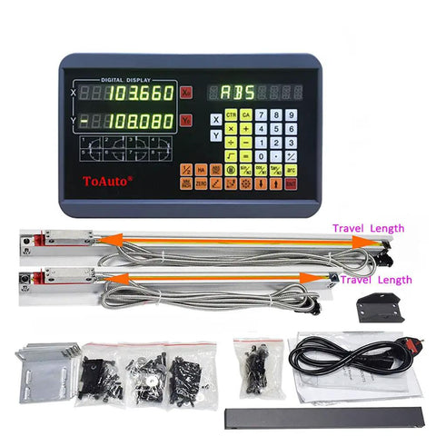 Two Axis Digital Readout DRO for milling and lathe machines, includes display, two scales with 16 inch and 38 inch travel.