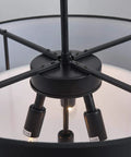 Close-up view of 4 Light Dope Modern Black Fabric Chandelier For Dining Room Farmhouse Drum Style Pendant Light Fixture