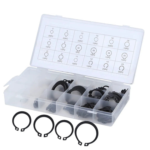 Heavy Duty External Snap Ring Kit For Bearings Gears And Pulleys 2 To 32 Millimeter Range With 300 Piece E Ring Set in case