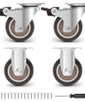 Heavy Duty Top Tier 2 Inch Caster Wheels Set Of 4 With Parking Brakes Silent Non Marking Rubber Swivel And Fixed Casters For Home Furniture Smooth As Butter Rolling, showing four caster wheels with screws.