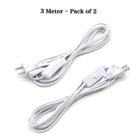 Pack of 2 white 10 Foot T5 T8 LED Tube Power Extension Cord With On Off Switch US Plug For Integrated LED Tube Linkable Lighting