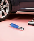 Heavy Duty Rivet Adapter For Drill Kit Turns Electric Cordless Gun Into Powerful Rivet Nut Tool With Sturdy Metal Build For Auto Repair And Job Shop Jobs blue metal adapter beside car wheel