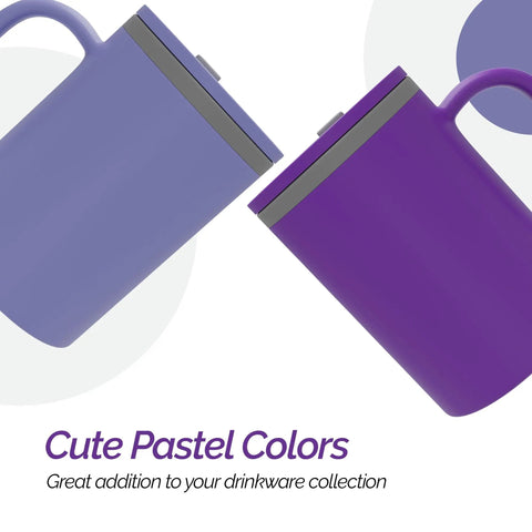 16 Oz Double Wall Insulated Desk Mug With Lid And Handle Set Of Two BPA Free Reusable Plastic Purple Shade mugs with slide lids.