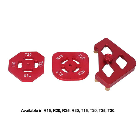Heavy Duty Aluminum Router Template And Top Shelf Woodworking Chamfer Jig Kit with R15, R20, R25, T20, T25 guides for precise routing.
