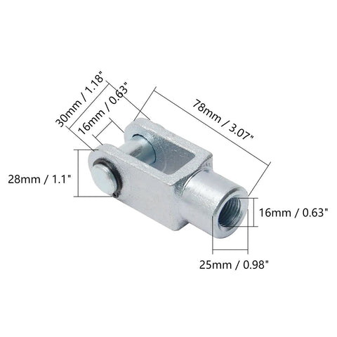 Heavy Duty Air Cylinder Clevis End Connector Y Type For Pneumatic Cylinders M16 Thread 78mm Length Foot Mount Iron Construction Industrial Grade Pneumatic Fittings For Cylinder Linkage, 78mm long