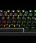 Close-up of Eighty Seven Key Wired Mechanical Keyboard With RGB Led Backlight and Smooth Tactile Switches, vibrant key lighting.