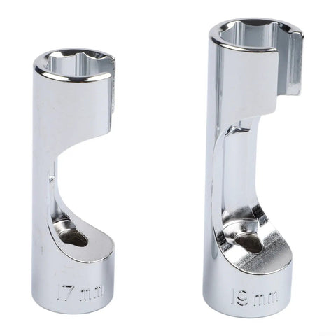Injector Line Socket Wrench Set 17mm 19mm Chrome Vanadium Steel Two Piece Line Nut Removal Tool Kit For Auto Repair Grab And Go Easy Install