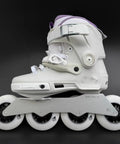 Inline skate with white boot and 88A Inline Skate Wheels 76mm And 90mm Replacement Set for roller blades, side view, black background