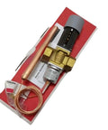 Precision Temperature Controlled Water Valve For Vehicle Cooling Systems AVTA15 And AVTA25 with copper and steel components on a red background.