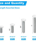 Premium White Wall Plate Screw Assortment 120 Pack Heavy Duty Carbon Steel outlet screws in assorted lengths and quantities.