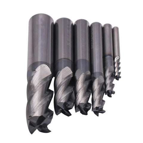 Pro Grade Solid Carbide End Mill Set One Eighth To One Half Inch, Six Pc AlTiN Coated Four Flute CNC Router Bits