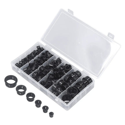 Super Tough Nylon Cable Grommet Protectors 160 Pcs With 6 Sizes Including 8mm 10mm 11mm 16mm 19mm And 25mm clear organizer case