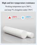 PTFE Teflon Rods White Solid Round Rod 60mm Diameter And 300mm Length high temperature resistant displayed with temperature icons