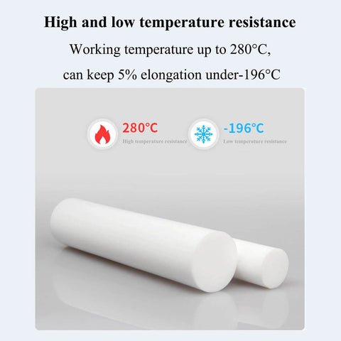 PTFE Teflon Rods White Solid Round Rod 60mm Diameter And 300mm Length high temperature resistant displayed with temperature icons
