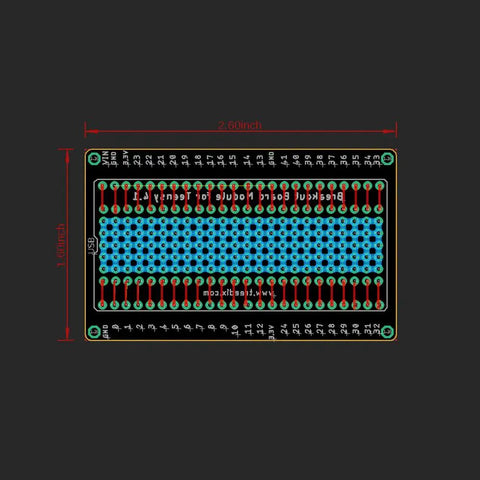 Diagram of Super Handy Breakout Board Module With Pin Board For Teensy 4.1 3.5 3.6 And Arduino Compatible, 2.60x1.60 inches size.