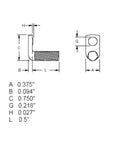 Bulletproof Projection Weld Screw Handy Four Pack Quarter Inch Twenty Right Angle Spade Fastener dimensions diagram with measurements.