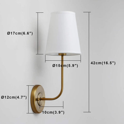 Set Of 2 Dope Hardwired Wall Sconces With White Fabric Shade Vintage Mid Century Brass Finish Antique Brass Look Perfect For Bedroom Living Room Bathroom Kitchen Cozy Ambient Lighting Vibe, side view.