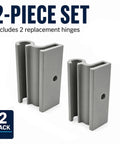 Heavy Duty Vertical Shed Door Hinges 2 Pack Replacement For Resin Storage Sheds Built Tough 2-piece gray metal hinge set.