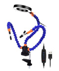 Helping Hand Soldering Setup With Flexible 360 Degree Stainless Steel Arms 3X Magnifying Lamp and USB remote controls.