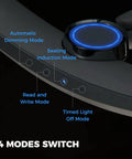 Close-up of Eye Care Desk Lamp with auto dimming modes, CRI 97, and adjustable controls for multi-monitor setups.