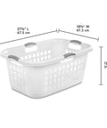 Ultra 2 Bushel Plastic Laundry Hamper Baskets, 6 Pack in White with dimensions labeled, showing heavy duty sorter design.