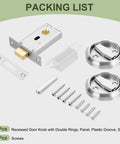 Packing list for Round Recessed Door Pull Handle In Stainless Steel Concealed Brushed Finish With Double Ring Design, including screws and components