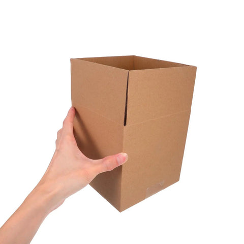 Hand holding a 15 Pack Square Corrugated Shipping Boxes 15x15x15 CM Heavy Duty Cartons for mailing and packing