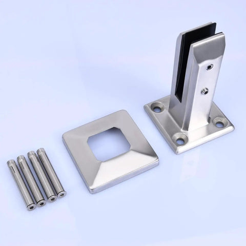 Square 304 Stainless Steel Glass Floor Spigots Deck Railing Clamps Adjustable For Ten To Fifteen Millimeter Frames Hella Solid Pool Staircase Mounts Slick Silver parts including base and screws.