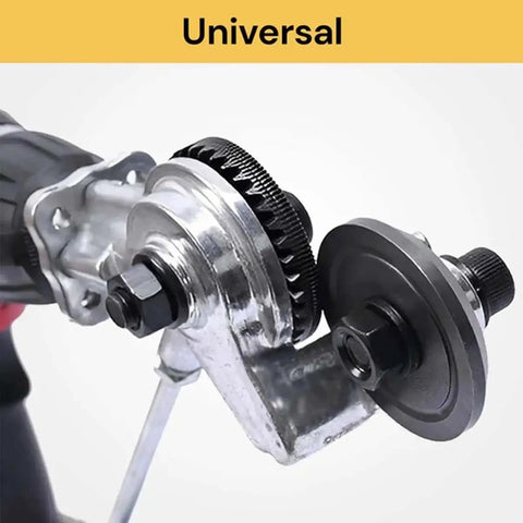 Heavy Duty Electric Drill Shears Attachment For Cutting Iron White Steel Copper And Aluminum Sheet Metal Nibbler Tool close-up of drive gear.