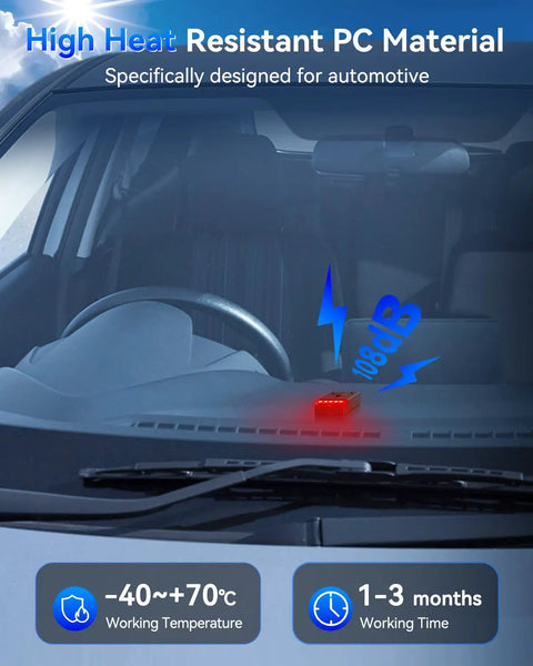 108dB Car Alarm System With Vibration Sensor And Red Light Warning Wireless Remote Anti Theft Device With Magnetic Mount Easy Install For Cars And Trucks Upgraded 4.0 Tech For Real Deal Peace Of Mind mounted on dashboard