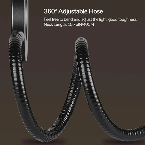 Close-up of flexible gooseneck on Clip On Desk Light With 48 LEDs, Ultra Flexible Gooseneck, 360 Degree Adjustable Reading Lamp.