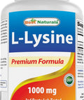 Top Shelf L Lysine 1000 Mg Tablets For Cold Sores And Immune Support 180 Count bottle front view with label.